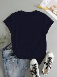 Customize Women's Short-Sleeved Shirts And T-Shirts, Add Your Own Text (Famous Quotes/Special Sentences/Funny Sentences/Names/Slogans, Etc.), Choose Your Favorite Colors And Fonts, Design Your Own Personalized Printed T-Shirt As A Gift For Your Girlfriend, Custom Shirts, Women's Football Shirts, Personalized Gifts, Design Your Own Personalized Printed T-Shirt As A Gift For Your Girlfriend, Couple Date Shirts, Etc., Suitable For Anniversaries, Valentine's Day, Mother's Day, Birthdays, Holidays, Etc. Comfortable And Casual, Custom Couple Shirts, Women's Tops, Custom Pattern Tops, Women's Short-Sleeved T-Shirts, Halloween Gifts, Unique Gifts, Thoughtful Gifts, Daily Wear, Travel, Fitness - Màu xanh hải quân - Xem 4