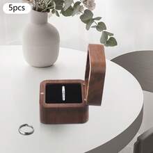kangten 5 PCS Ring Boxes, Wooden Ring Box, Vintage Style Ring Box - Black - View 6