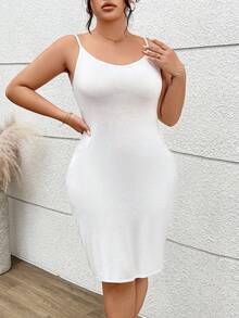 Plus Size Adjustable Strap Slip Dress, Opaque Shapewear Bodycon Dress, Sexy Camisole Dress For Women (Mild Shaping) - White - View 3