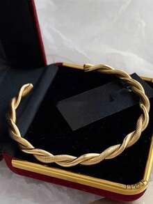 Vòng tay xoắn Charm Cuff mở vòng tay cho phụ nữ màu vàng 316L dây thép không gỉ mỏng đơn giản vòng tay trang sức - Vàng - Xem 12