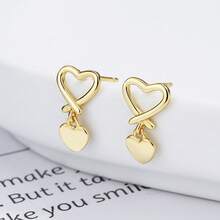 2 piezas Pendientes de botón con forma de corazón de plata de ley 925 y pendientes colgantes, diseño simple y elegante para uso diario para mujeres, San Valentín