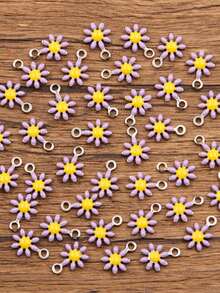 10 Pieces, 10 Colors, 7X10mm Stainless Steel Accessory, Plant Charm, Colorful Droplet Sunflower And Daisy Pendant