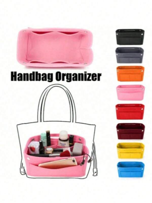 Multi-Pocket Portable Felt Travel Backpack Insert Storage Bag - Organize Cosmetics And Accessories With Ease - Chemical Fiber Material, No Printing, Compact And Lightweight Design