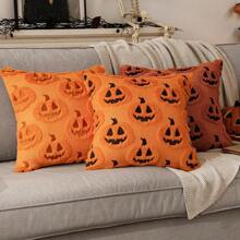 1/2 Fundas de almohada con diseño de cabeza de calabaza de Halloween, funda de cojín con cara de calabaza aterradora de un solo lado, decoración de moda para dormitorio, sofá y sala de estar, sin relleno de almohada