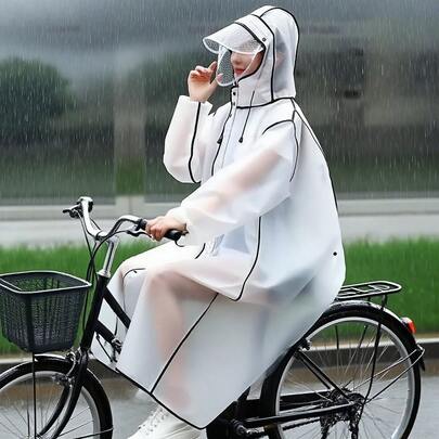 1pc EVA Raincoat With Backpack Space, Hooded Semi-Transparent Waterproof Poncho For Adults, Lightweight & Button Closure Design - Perfect For School, Outdoor Activities & Casual Wear | Outdoor Cycling Rainwear | High Quality Hiking Clothes