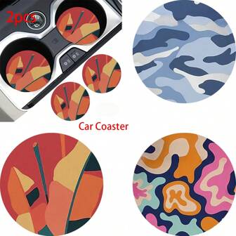 2pcs Car Cup Coaster Stylish & Durable Fast-Drying Non-Slip Car Cup Mat