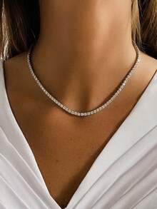 1 件 2 毫米顶级品质嘻哈四爪钻石网球链白金可调节锁骨项链 S925 或 925 纯银闪亮轻奢高端精致珠宝礼物送给女士 - 2mm高級滿鑽項鍊 - 查看 9