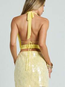 Women's Sequin Skirt High Waist Sparkle Stretchy Bodycon Mini Party Glitter Skirts - Yellow - View 5