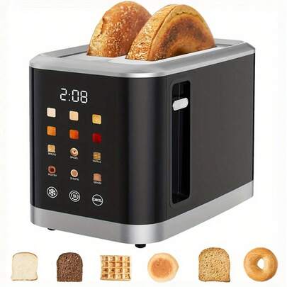 2 Slice Toaster, Touch Screen Toaster 1.5 In Wide Slot For Bread, English Muffins, Croissants, And Bagels, 5 Adjustable Toast Settings, Cancel And Defrost, 6 Bread Types & Shade Settings