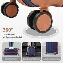 SUNROAD A Stylish Set Of ABS Suitcases With Vertical Stripes, Four-In-One Design With Handles And Universal Wheels. Available In 20in, 24in, 28in Sizes And 12in Carrying Case, Featuring ABS Aluminum Golden Pull Rods In A Fashionable Rose Gold Color Scheme - 藍棕色 - 查看 3