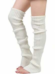 2 双女士纯色竖条纹保暖装饰可爱腿套，适合春秋冬季秋季配饰