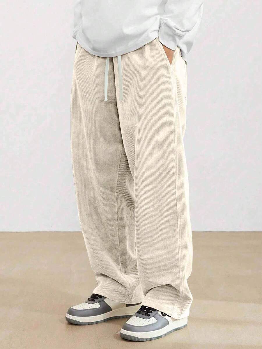 Men's Spring/Autumn Corduroy Straight Leg Casual Pants, Comfortable Minimalist Versatile Sports Trousers - Apricot - View 1