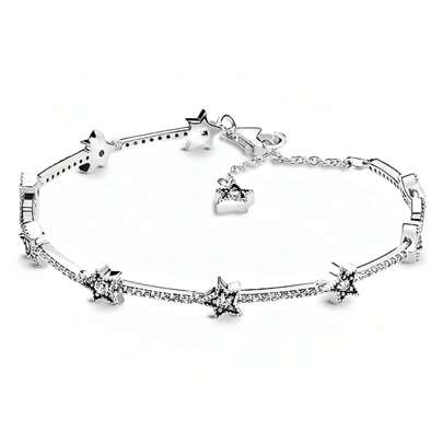 1 pieza Pulsera de plata de ley S925 con hueso de serpiente y circonita cúbica en forma de estrella, joya de moda para hacer manualidades, regalo de joyería