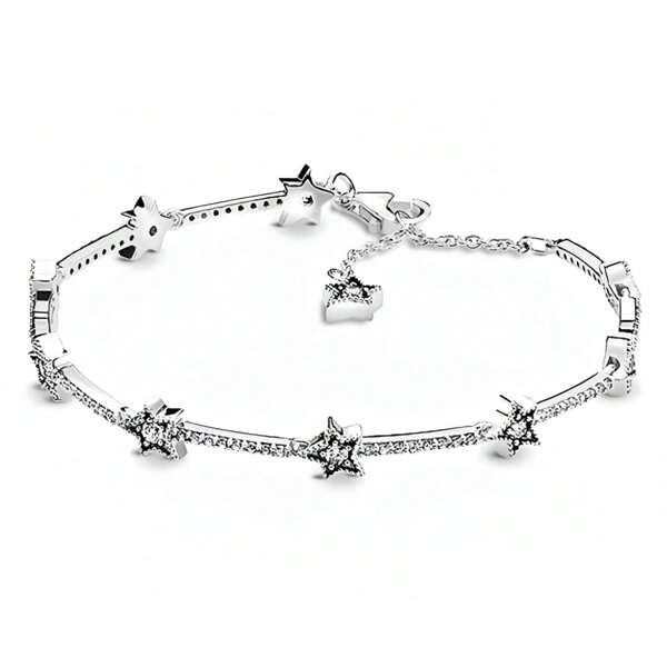 1 pieza Pulsera de plata de ley S925 con hueso de serpiente y circonita cúbica en forma de estrella, joya de moda para hacer manualidades, regalo de joyería