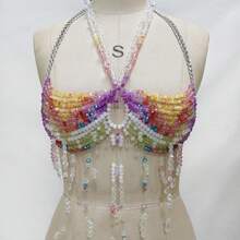 Chaleco de moda para mujeres de Glossmoon, estilo europeo y americano, halter sexy, camisola, cadena corporal de piedras preciosas coloridas, cadena de pecho B25491, moda de playa, accesorios elegantes para mujeres - Color - Ver 6