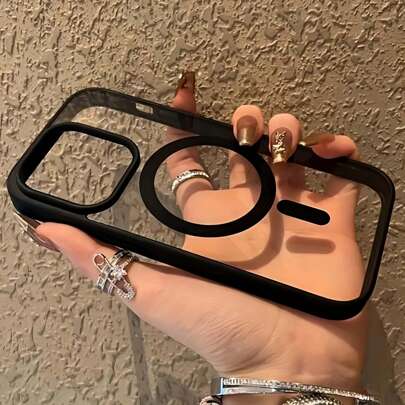 1 carcasă de telefon magnetică acrilică neagră, culoare solidă, compatibilă cu 16 Pro Max, 11/12/13/14 Plus, XR/7/8 Plus, 15 Pro Max, 17/17 Ari/17 Pro Max, compatibilă și cu seria