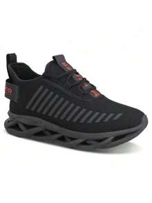 Men's Sports Walking Gym Sneakers Lightweight Easy-Fit Braided - Black - View 2
