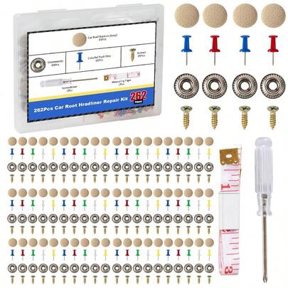262PCS Car Roof Headliner Repair Kit Advanced Auto Interior Ceiling Fabric Fixing Buckles With Installation Tool I For Older Cars With Sagging Roof Liners Beige