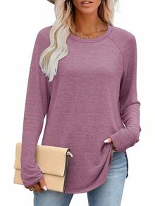 Long Sleeve Shirts For Women Loose Fit Tunic Tops Dressy Casual Crew Neck Pullover Sweaters Fall Outfits Clothes 2025 - Màu tím - Xem 2