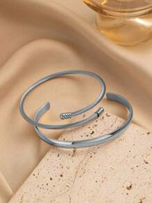 2 piezas de brazaletes ajustables de acero inoxidable, de moda y versátiles para fiestas, reuniones y uso diario - Amarillo Oro - Ver 8