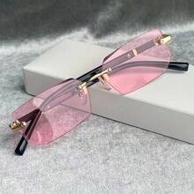 1 Cặp kính thời trang vuông không gọng, kiểu dáng cổ điển, unisex, thích hợp cho kỳ nghỉ, thường ngày, hoạt động ngoài trời, bãi biển, chụp ảnh, tiệc tùng, cắm trại, lái xe, trang trí theo phong cách Y2K, phù hợp cho mọi mùa. - Màu xanh nhạt - Xem 3