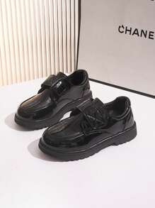 1 Pair Boys Casual Comfortable Lightweight Wear-Resistant Indoor/Outdoor Children Shoes, Fashionable Black Boys Oxfords Performance Shoes - Black - View 2