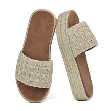 Women Sandals Summer Platform Slide Open Toe Jute Sole Comfortable Wear - cây gai - Xem 1