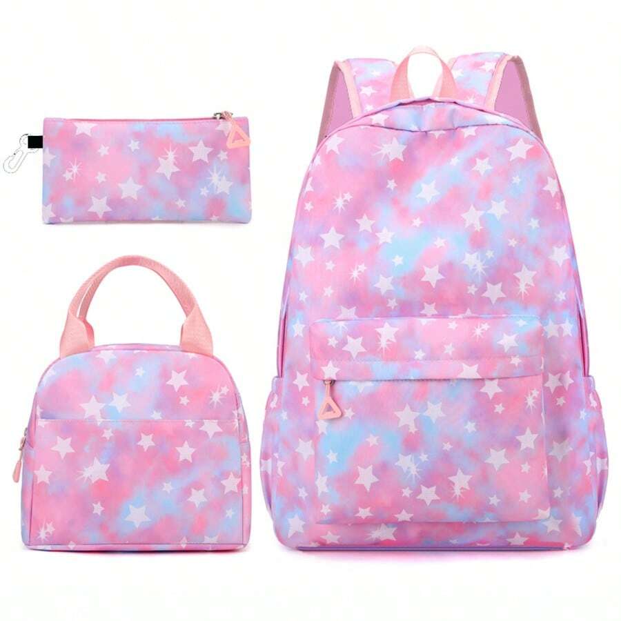 New Elementary School Girl Backpack Three-Piece Set Fashion Print Princess Style Foreign Trade - Pink - View 1