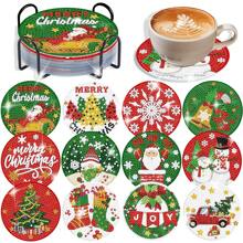 12pcs Christmas Santa Claus & Tree DIY Diamond Painting Coaster Kit, 5D Diamond Art Coasters For Home Decor, Craft Gift, Suitable For Beginners, Indoor Decoration, Develop Hands-On Ability, Acrylic Diamond Coaster With Cork Mat, Adult DIY Diamond Painting Craft, Ideal For Diamond Painting Enthusiasts, Holiday Gift, Includes Tools, With Iron Stand Coaster
