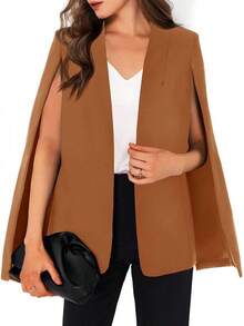 Womens Cape Split Sleeve Open Front Casual Coat Work - Style BYIL - 焦糖 - 查看 1