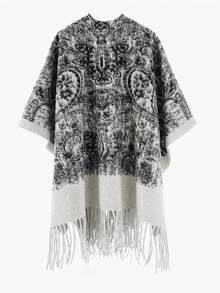 1件装男士围巾披肩图腾图案披肩西藏青海旅行保暖披肩外套流苏款宽松仿羊绒男式雨衣 - 彩色 - 查看 3