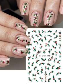 2 件节日圣诞美甲贴纸红色冬青圣诞冬季自粘指甲贴花 DIY 美甲美甲装饰配件 - 彩色 - 查看 2