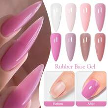 8pcs Rubber Base Gel Nail Polish Set, 7ml Nude Pink Glitter Rubber Base Gel Nail Polish, Nail Concealer Color Coating, Semi-Permanent UV Structure Gel Nail Polish, Removable UV Gel Nail Polish, Nail Art Set, Nail Art Supplies, Nail Art Design, Home Nail Salon - 彩色 - 查看 3