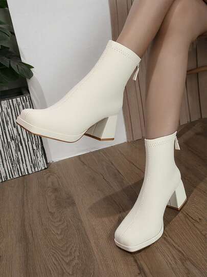 Botines de tacón grueso con punta cuadrada, nuevos tacones altos
