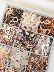 870pcs/Set Baby Girls' Basic Princess Hair Accessories Set, Including Elastic Hair Bands, Star/Butterfly Hair Clips, Pearl Flower Hair Clips, Barrettes, Suitable For Daily Use And Gift