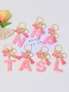 1pc A-Z Letter Butterfly Children's Bag Charm, Bag Accessory, Butterfly Tassel Letter Pendant Keychain, Pink Glitter Letter Keychain With Butterfly Tassel, Girls Bag Charm, Party Gift - Pink - View 4