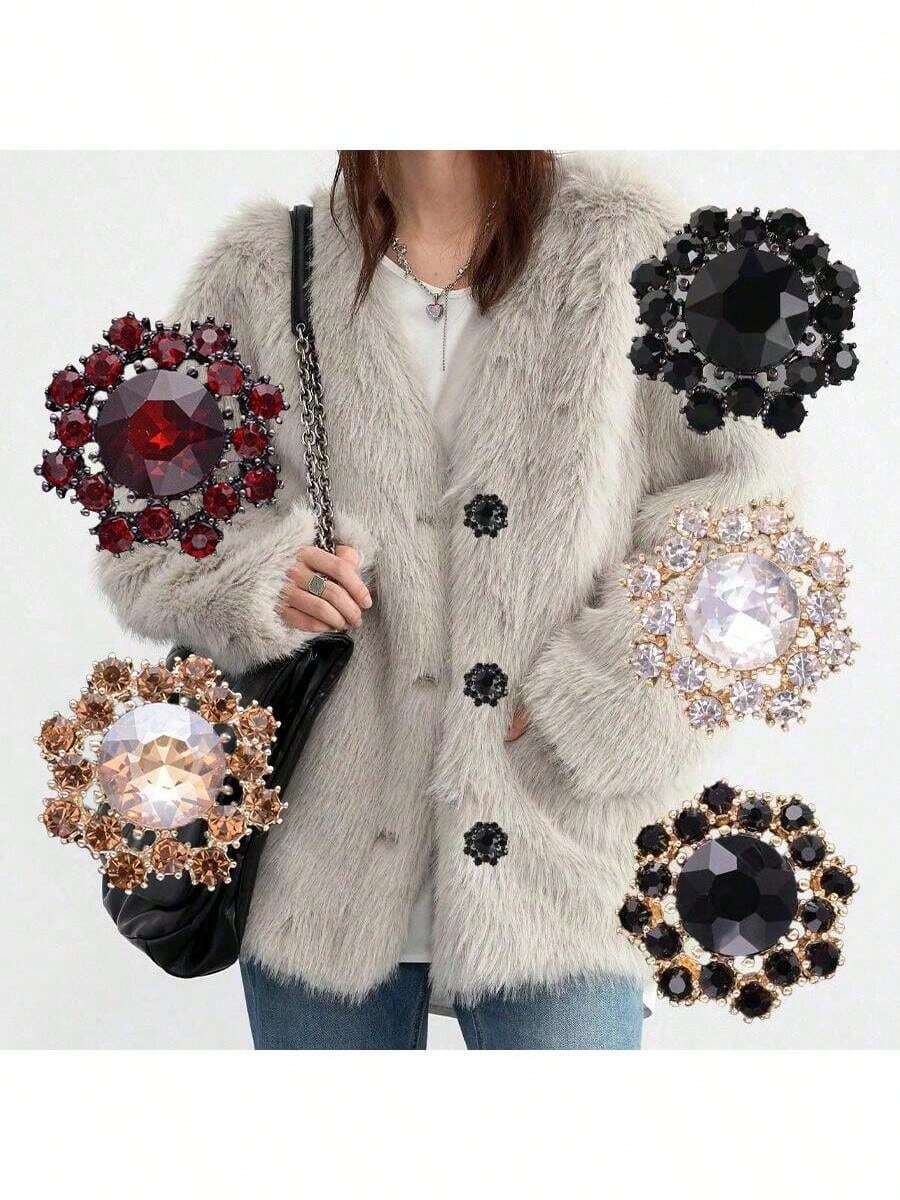 4 件套多色多尺寸水钻镂空经典金属纽扣，DIY 装饰外套、夹克、缝纫用品、服装配饰 - 彩色 - 查看 1