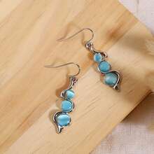 1 Pair Bohemian Creative Wavy Blue Earrings - Hypoallergenic - Suitable For Daily Wear And As Gifts, Holiday Parties, Birthday Parties, New Year And Valentine'S Day Presents Bohemian Creative Curve Wave Earrings European And American Inlaid Hyland Cat's Eye Gemstone Earrings