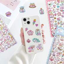 Cute Small 3D Kawaii Stickers - Adorable Cats, Animals And Fantasy Themed Fluffy Transparent Stickers - With Glitter And Gold Accents For Scrapbooking, Phone Case Decor (Random Color Shipped)