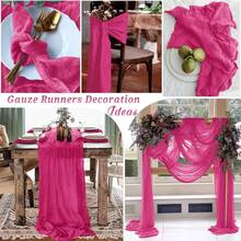 1/5 Pcs Fuchsia Bohemian Cheesecloth Table Runner, Crinkle Cotton Tablecloth, Semi-Transparent Table Cloth For Dining Table, Party, Birthday, Romantic Atmosphere Decoration, Christmas, Halloween, Home Decor - Hot Pink - View 9