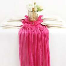 1/5 Pcs Fuchsia Bohemian Cheesecloth Table Runner, Crinkle Cotton Tablecloth, Semi-Transparent Table Cloth For Dining Table, Party, Birthday, Romantic Atmosphere Decoration, Christmas, Halloween, Home Decor - Hot Pink - View 11