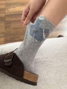 3 双随机可爱猫咪、鸡蛋、铃铛图案趣味中筒袜，适合夏季、秋季袜子 - 彩色 - 查看 3