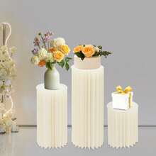 Set Of 3 White Flower Stands, Cardboard Construction With PVC Panels, Multi-Tiered Honeycomb Cylinder Decoration For Weddings, Event Background Indoor & Outdoor, Stable Table Centerpiece For Events - trắng - Xem 4