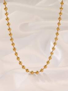 1 chiếc dây chuyền hạt cườm bằng thép không gỉ, dây chuyền mặt dây chuyền hình cầu vàng thời trang dành cho nữ, phụ kiện dành cho nam. - vòng cổ - Xem 1