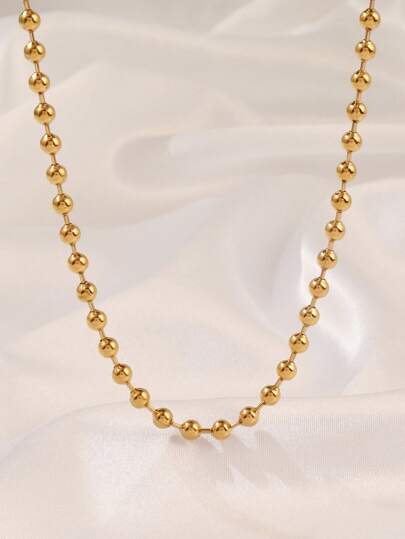 1pc Stainless Steel Beads Chain Necklace For Women Fashion Gold Color Round Ball Necklaces Men Jewelry