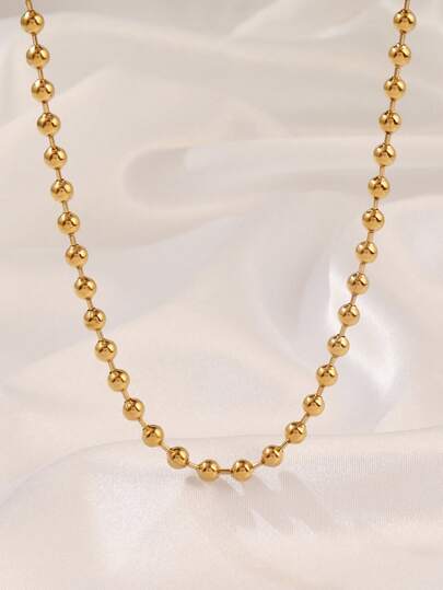 1pc Stainless Steel Beaded Chain Necklace, Women's Fashionable Gold Ball Pendant Necklace, Men's Accessory