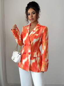 Women'S Vibrant Orange Blazer Suit ,Elegant Lapel Long Sleeve Blazer For Office & Work,Women's Clothing Casual Street Style For All Seasons, Casual Chic Jacket | Vibrant Jacket | Durable Fabric New Fall Fashion Women - Orange - View 5