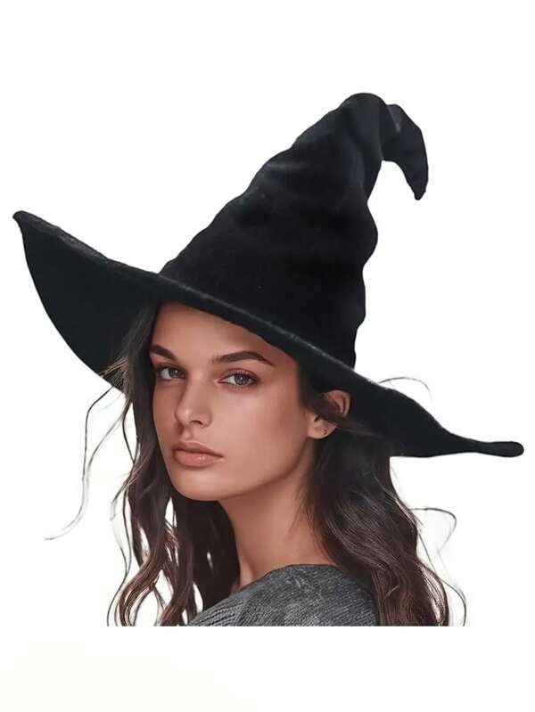 Chapeau de sorcière noir en polaire de haute qualité à double face, chapeau pointu et grand pour costume de femme, chapeau de sorcier pour fête, représentation et décoration