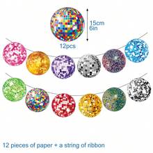 1 bộ đồ trang trí treo theo chủ đề tiệc Disco - Vòng hoa, đồ trang trí tường, dây ruy băng hình quả cầu Disco, Giáng sinh - Nhiều màu - Xem 9
