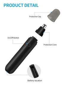 升级版电池供电耳毛、鼻毛和面部毛发修剪器 - 易于清洁，黑色